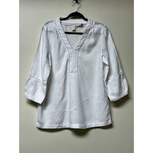 JOIE 100% White Linen Embroidered 3/4 Sleeve Tunic Top, Sz M